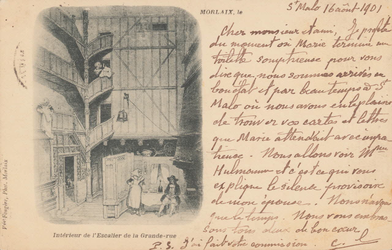 carte postale INTERIEUR DE L'ESCALIER Finistère 1901 013970 Photo