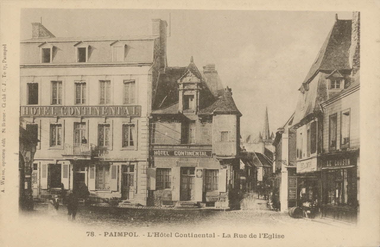carte postale HOTEL CONTINENTAL, RUE DE L'EGLISE Côtes-d'Armor 1902 013971 Photo