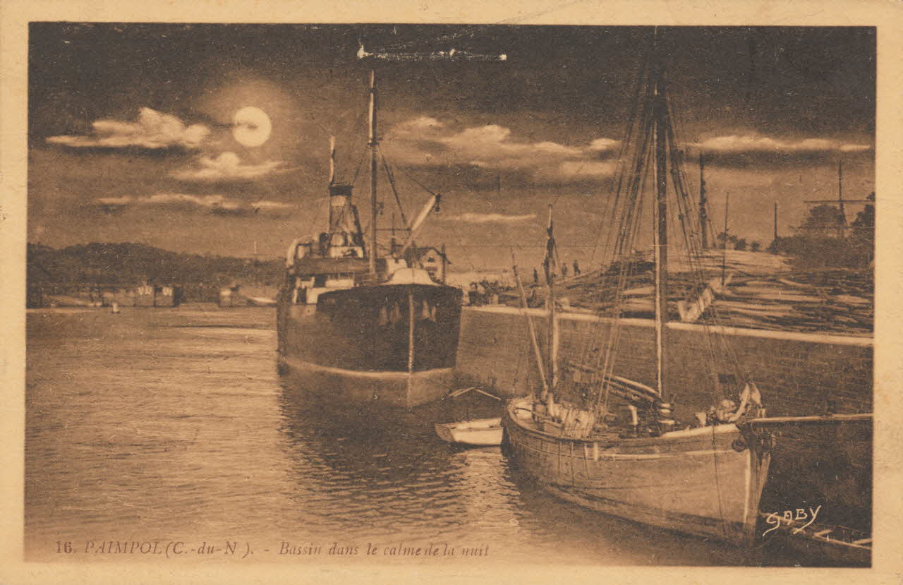 carte postale BASSIN DANS LE CALME DE LA NUIT Côtes-d'Armor 1938 014381 Photo