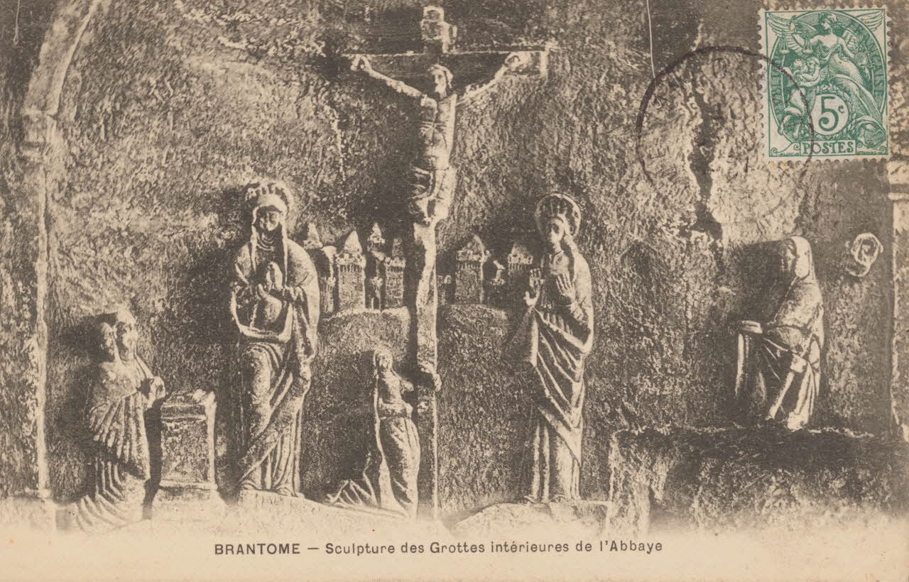 carte postale SCULPTURE DES GROTTES INTERIEURES DE L'ABBAYE Dordogne 1907 015210 Photo