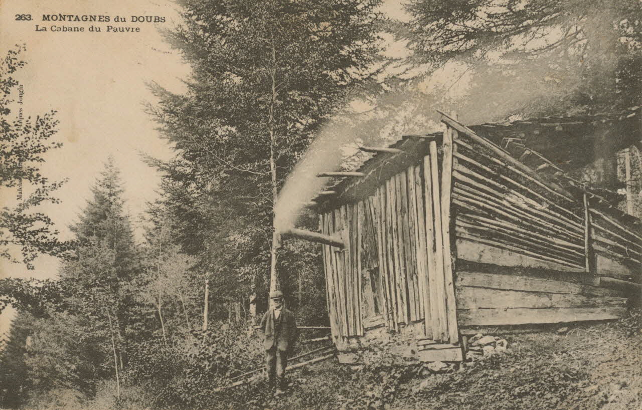 carte postale MONTAGNES DOUBS-CABANE DU PAUVRE 1903-1920 015640 Photo