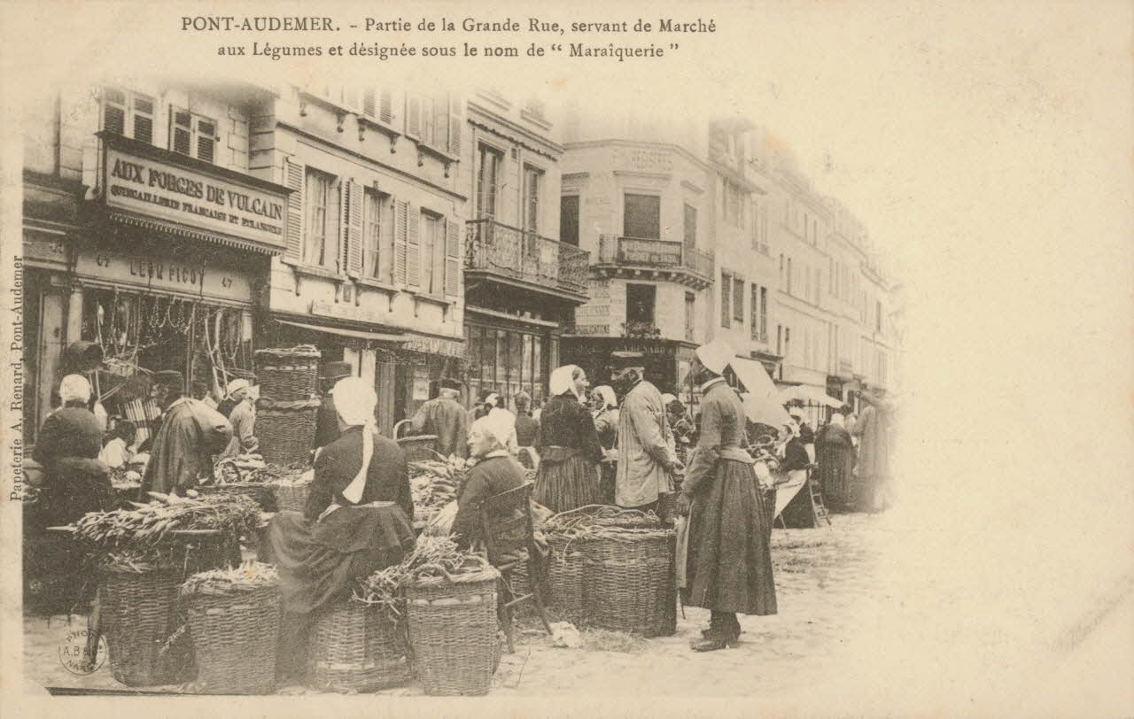carte postale GRANDE RUE. MARCHE AUX LEGUMES Eure 1903 016460 Photo