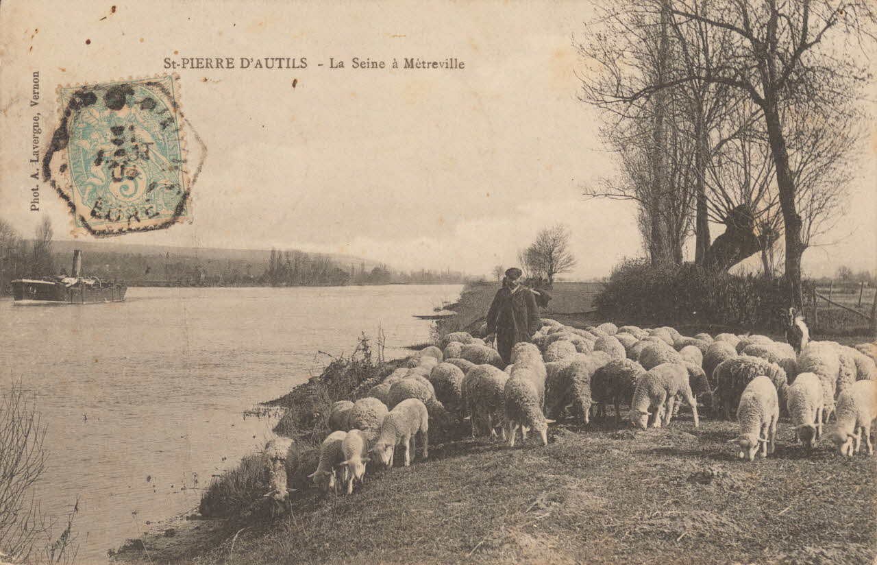 carte postale LA SEINE A METREVILLE Eure 1906 016534 Photo