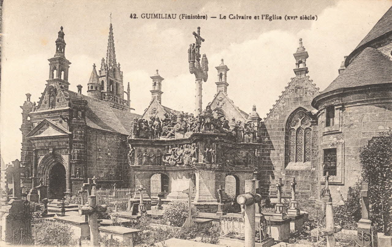 carte postale LE CALVAIRE ET L'EGLISE (XVIe SIECLE) Finistère 1903-1920 017984 Photo