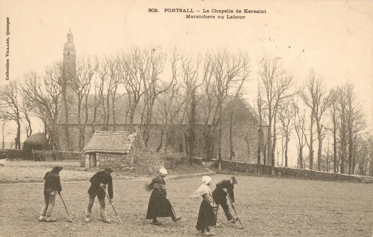 carte postale LA CHAPELLE DE KERSAINT  MARAICHERS AU LABOUR Finistère 1903 018227 Photo