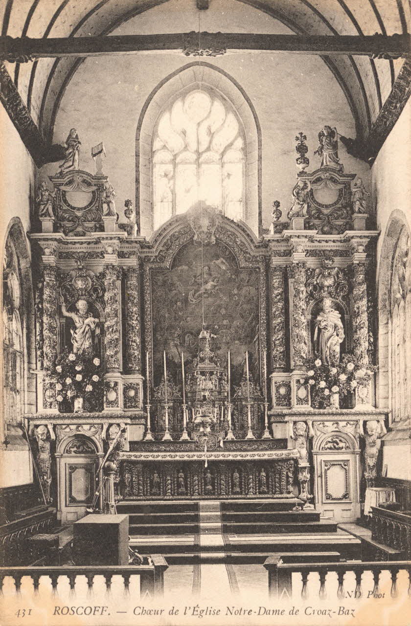 carte postale CHOEUR DE L'EGLISE NOTRE-DAME DE CROAZ-BAZ Finistère 1903-1920 018296 Photo