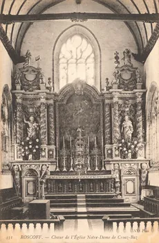 carte postale CHOEUR DE L'EGLISE NOTRE-DAME DE CROAZ-BAZ Finistère 1903-1920 018296  Photo