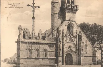 carte postale LE CALVAIRE ET LE PORTAIL DE L'EGLISE Finistère 1903-1920 018496 Photo