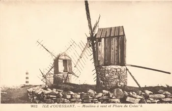 carte postale MOULIN A VENT ET PHARE DE CREAC'H Finistère 1903-1950 018620 Photo