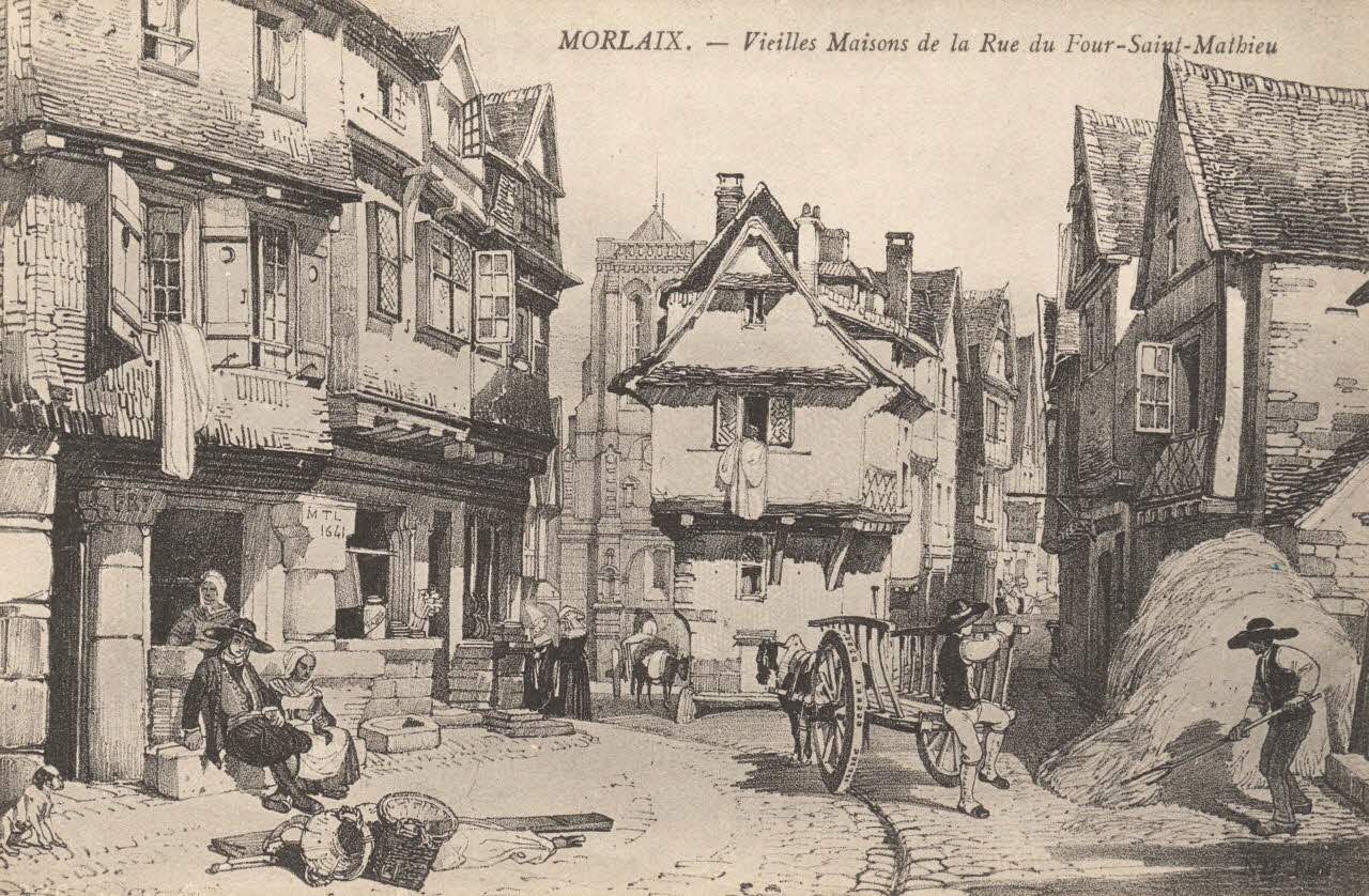 carte postale RUE DU FOUR SAINT-MATHIEU, MAISONS Finistère 1903-1920 018774 Photo