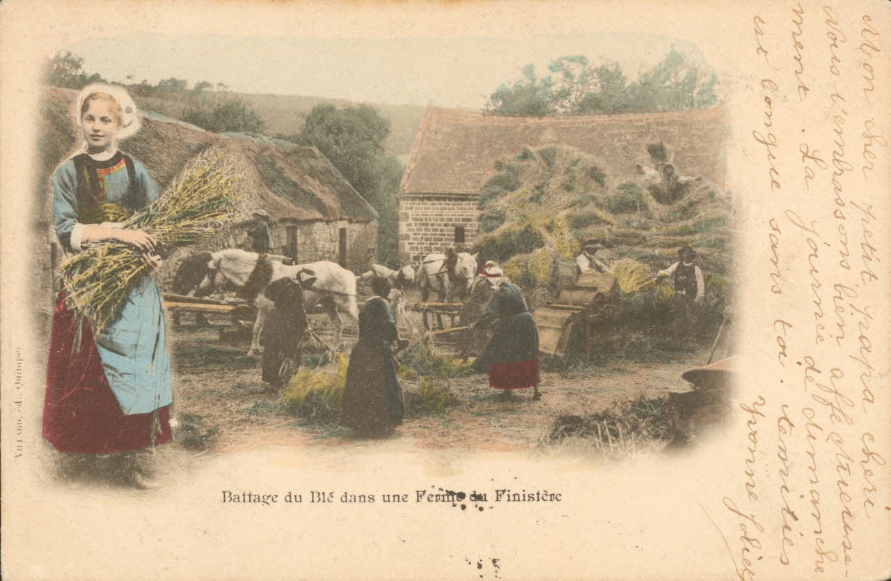 carte postale BATTAGE DU BLE DANS UNE FERME 1903 020385 Photo