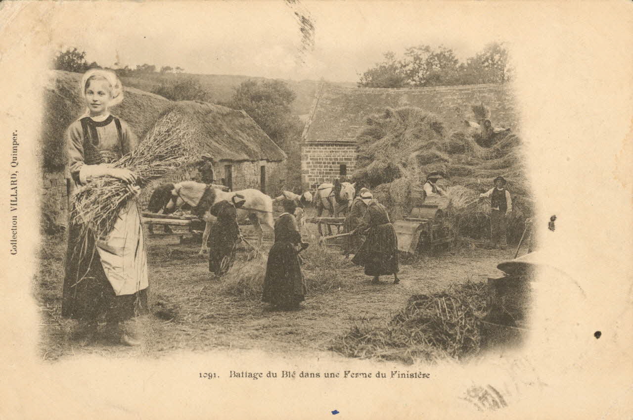 carte postale BATTAGE DU BLE DANS UNE FERME 1903 020386 Photo