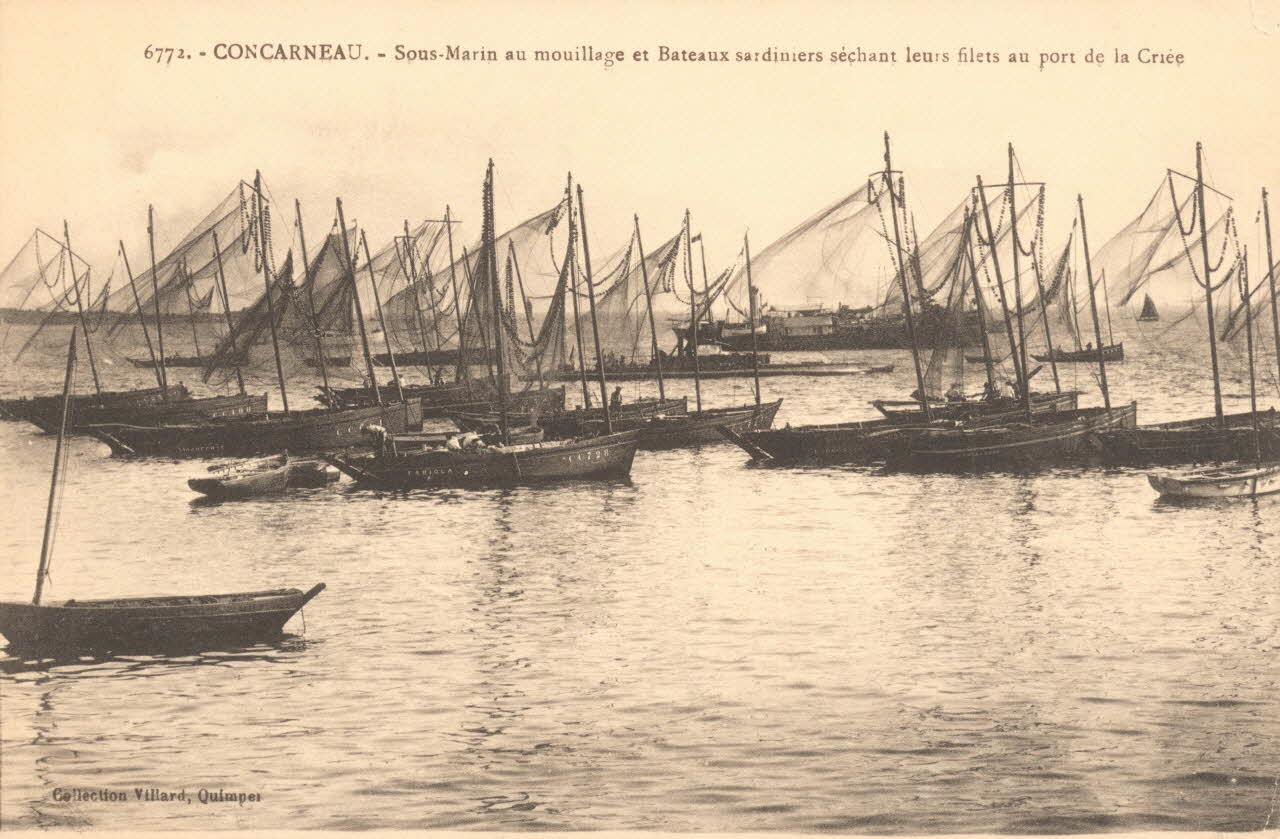 carte postale BATEAUX SECHANT LEURS FILETS Finistère 1903-1920 020566 Photo