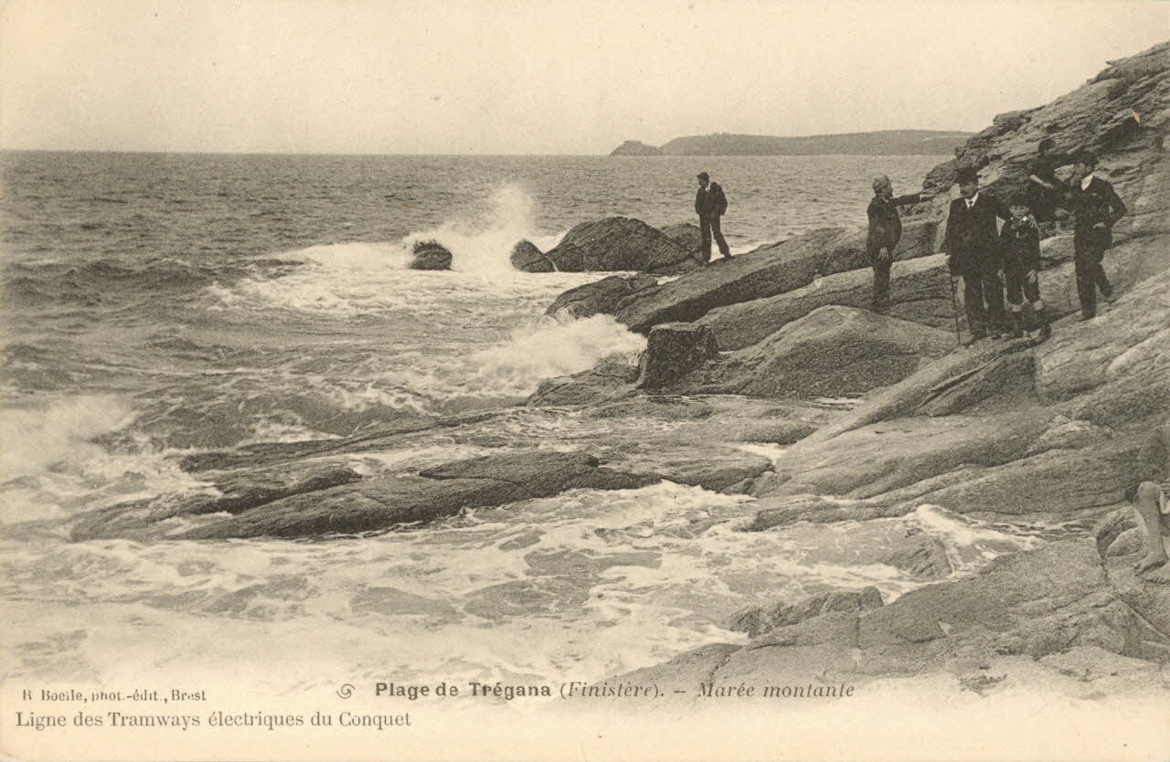 carte postale PLAGE DE TREGANA, MAREE MONTANTE Finistère 1903-1920 020671  Photo