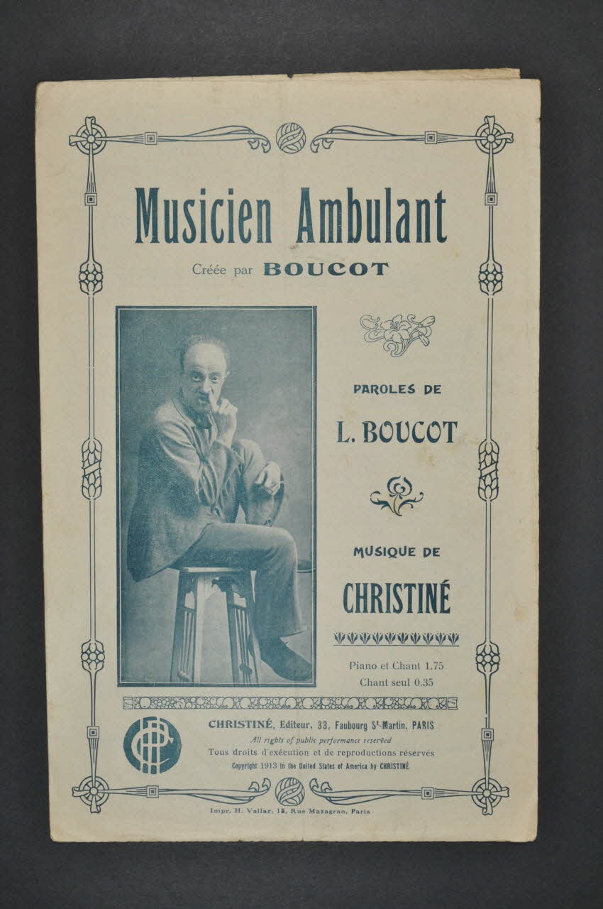 Henri Christiné ; L. Boucot partition de musique petit format 1913 1971.33.102 Photo Mucem