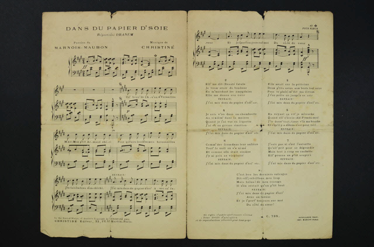 Bertal-Maubon ; Marnois ; Henri Christiné chanson petit format 1911 1971.33.124 Photo Mucem