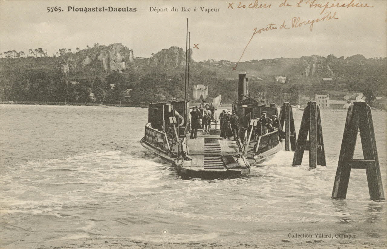 carte postale DEPART DU BAC A VAPEUR Finistère 1903-1920 021637 Photo