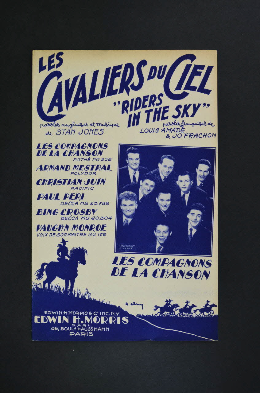 Louis Amade ; Stan Jones ; Jo Frachon ; Les Compagnons De La Chanson ; Edwin H. Morris, Editions; chanson petit format 1949 1969.88.345 Photo Mucem