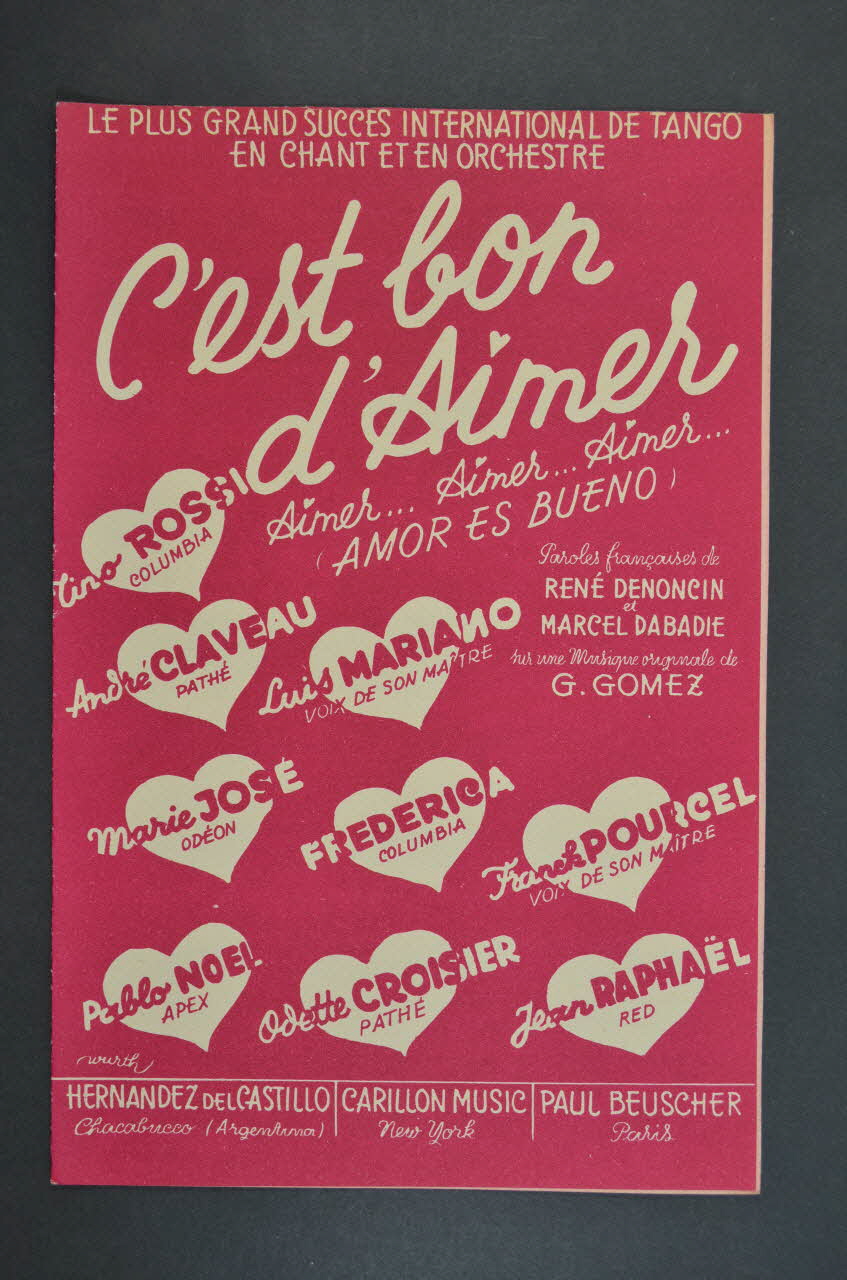 René Denoncin ; G. Gomez ; Marcel Dabadie ; Tino Rossi ; Paul Beuscher, Editions chanson petit format 1956 1969.88.35 Photo Mucem