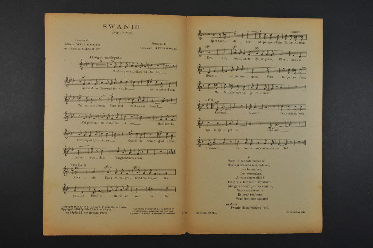 Jacques Charles ; Albert Willemetz ; Georges Gershwin ; Harry Pilcer ; Chapelle Et Cie chanson petit format 1920 1971.33.179 Photo Mucem