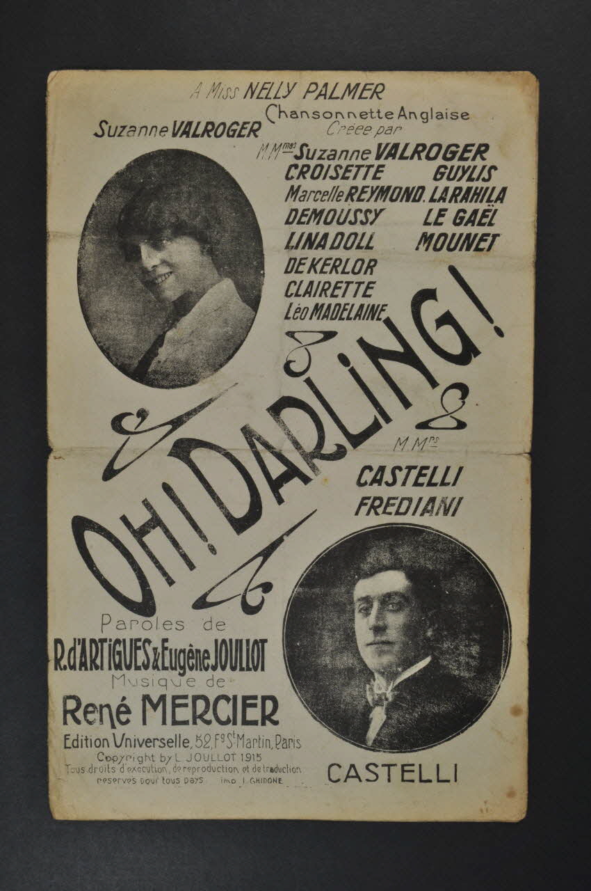 Eugène Joullot ; Raymond D' Artigues ; René Mercier ; Suzanne Valroger ; Castelli ; Edition Universelle; chanson petit format 1915 1971.33.191 Photo Mucem