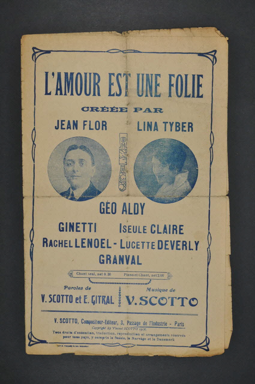 Gitral ; Vincent Scotto ; Jean Flor ; Lina Tyber partition de musique petit format 1917 1971.33.200 Photo Mucem