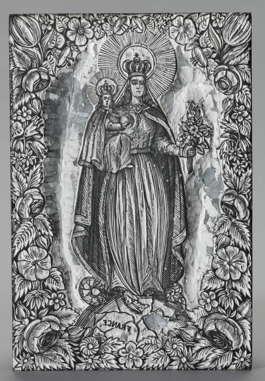 bois d'impression Vierge à l'enfant avec un bouquet de fleur 1990.26.11 Photo RMN-Grand Palais (Mucem)