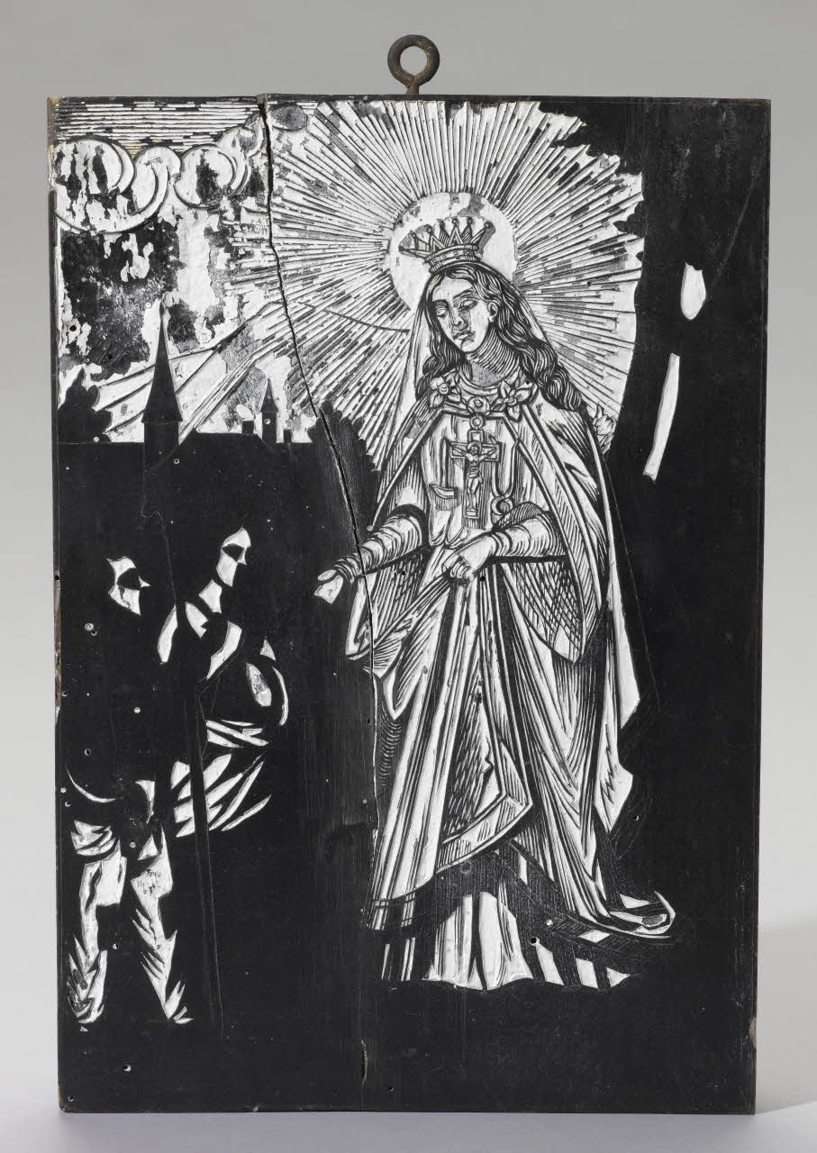 bois d'impression Sainte avec couronne, crucifix et instruments de la Passion 1990.26.12 Photo RMN-Grand Palais (Mucem)