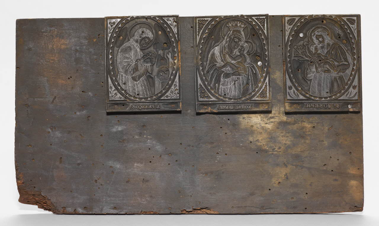 bois d'impression Planche de Saintetés (saint Joseph, Notre-Dame, Saint François) 1985.4.29 Photo RMN-Grand Palais (Mucem)
