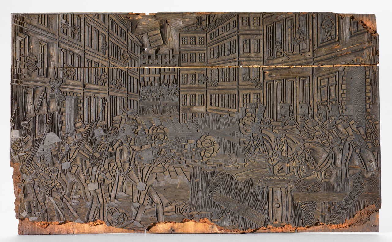 Desfeuilles bois d'impression Bataille de Paris pendant les 3 journées de juillet Nancy 1831 1985.4.53 Photo RMN-Grand Palais (Mucem)