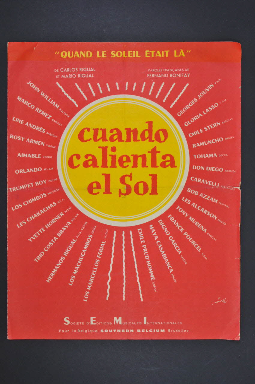 Mario Rigual ; Carlos Rigual ; Fernand Bonifay ; S.E.M.I; chanson petit format 1962 1971.33.250 Photo Mucem