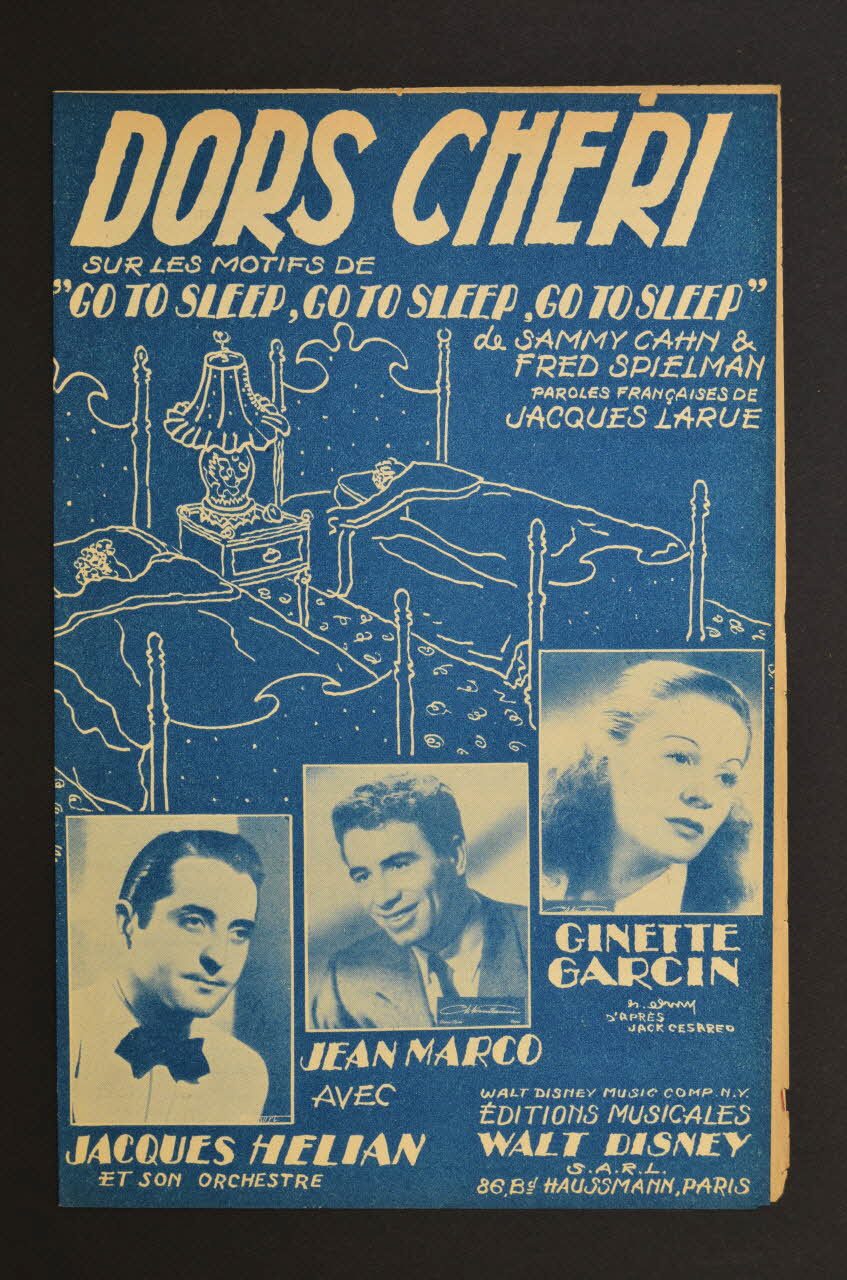 Fred Spielman ; Sammy Cahn ; Jacques Larue ; Jacques Hélian ; Jean Marco ; Ginette Garcin ; Walt Disney Editions chanson petit format 1950 1969.88.420 Photo Mucem