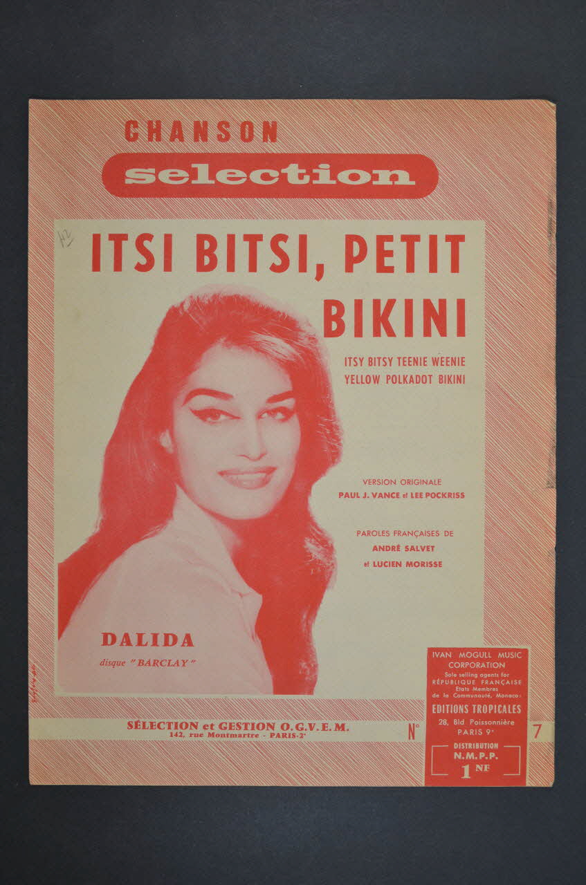 Lee Pockriss ; Paul Vance ; André Salvet ; Lucien Morisse ; Dalida ; Tropicales, Editions; chanson petit format 1960 1971.33.264 Photo Mucem