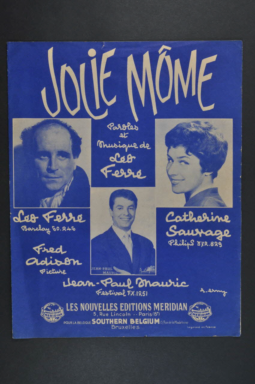 Léo Ferré ; Catherine Sauvage ; Jean-Paul Mauric ; Nouvelle Edition Du Méridian chanson petit format 1961 1971.33.268 Photo Mucem