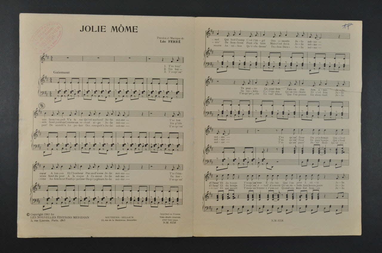 Léo Ferré ; Catherine Sauvage ; Jean-Paul Mauric ; Nouvelle Edition Du Méridian chanson petit format 1961 1971.33.268 Photo Mucem