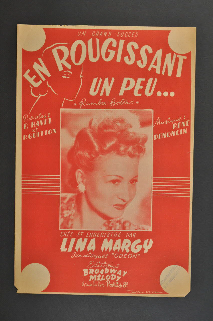 Pierre Guitton ; Pierre Havet ; René Denoncin ; Lina Margy ; Editions Broadway Mélody partition de musique petit format 1952 1971.33.280 Photo Mucem