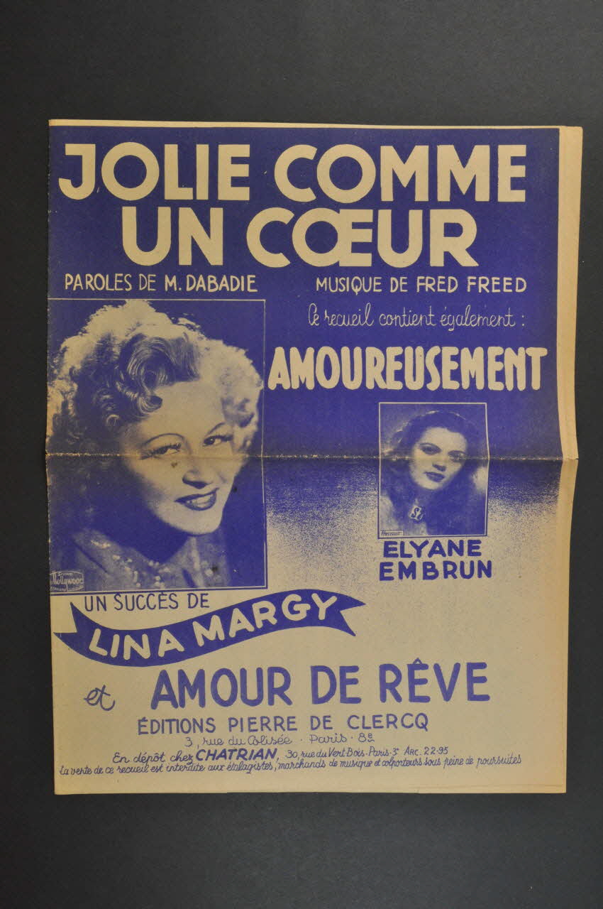 Gilly Chenouard ; François Llenas ; Marcel Dabadie ; Georges Dubus ; Lina Margy ; éditions Clerc Pierre De partition de musique petit format 1949 1971.33.282 Photo Mucem