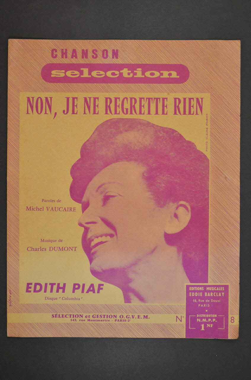Charles Dumont ; Michel Vaucaire ; Edith Piaf ; éditions Barclay Eddy chanson petit format 1960 1971.33.296 Photo Mucem