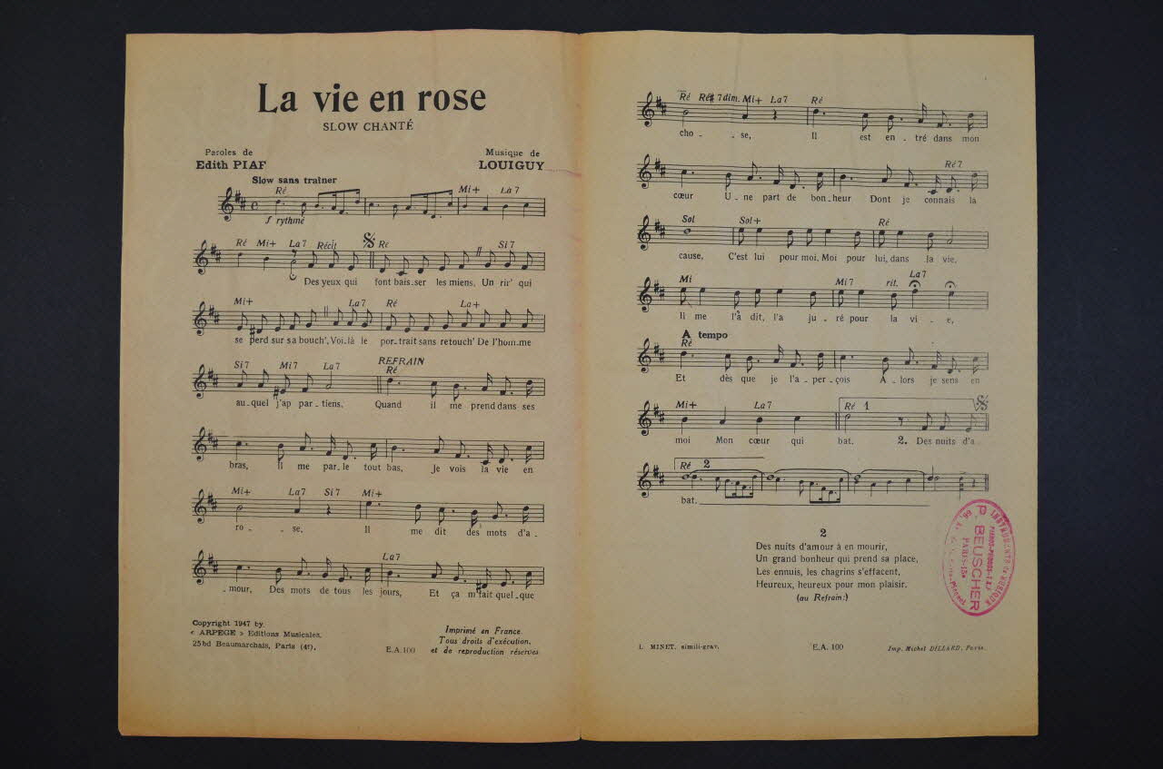 Louiguy ; Edith Piaf ; Marianne Michel ; Paul Beuscher chanson petit format 1947 1971.33.298 Photo Mucem