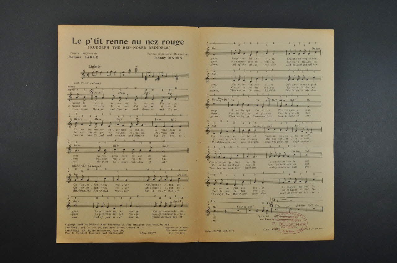 Johnny Marks ; Jacques Larue ; Paulette Rollin ; Eliane Dorsay ; Les Soeurs Etienne; ; Chappell; chanson petit format Île-de-France, France 1949 1971.33.317 Photo Mucem