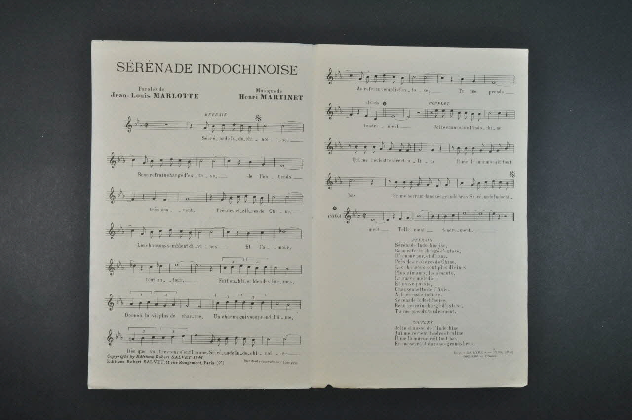 Henri Martinet ; Jean-Louis Marlotte ; éditions Salvet chanson petit format 1944 1971.33.321  Photo Mucem