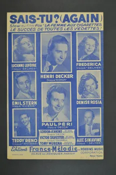 Dorcas Cochran ; Lionel Newman ; Louis Poterat ; Tino Rossi ; André Claveau ; France-Mélodie chanson petit format 1948 1971.33.326 Photo Mucem