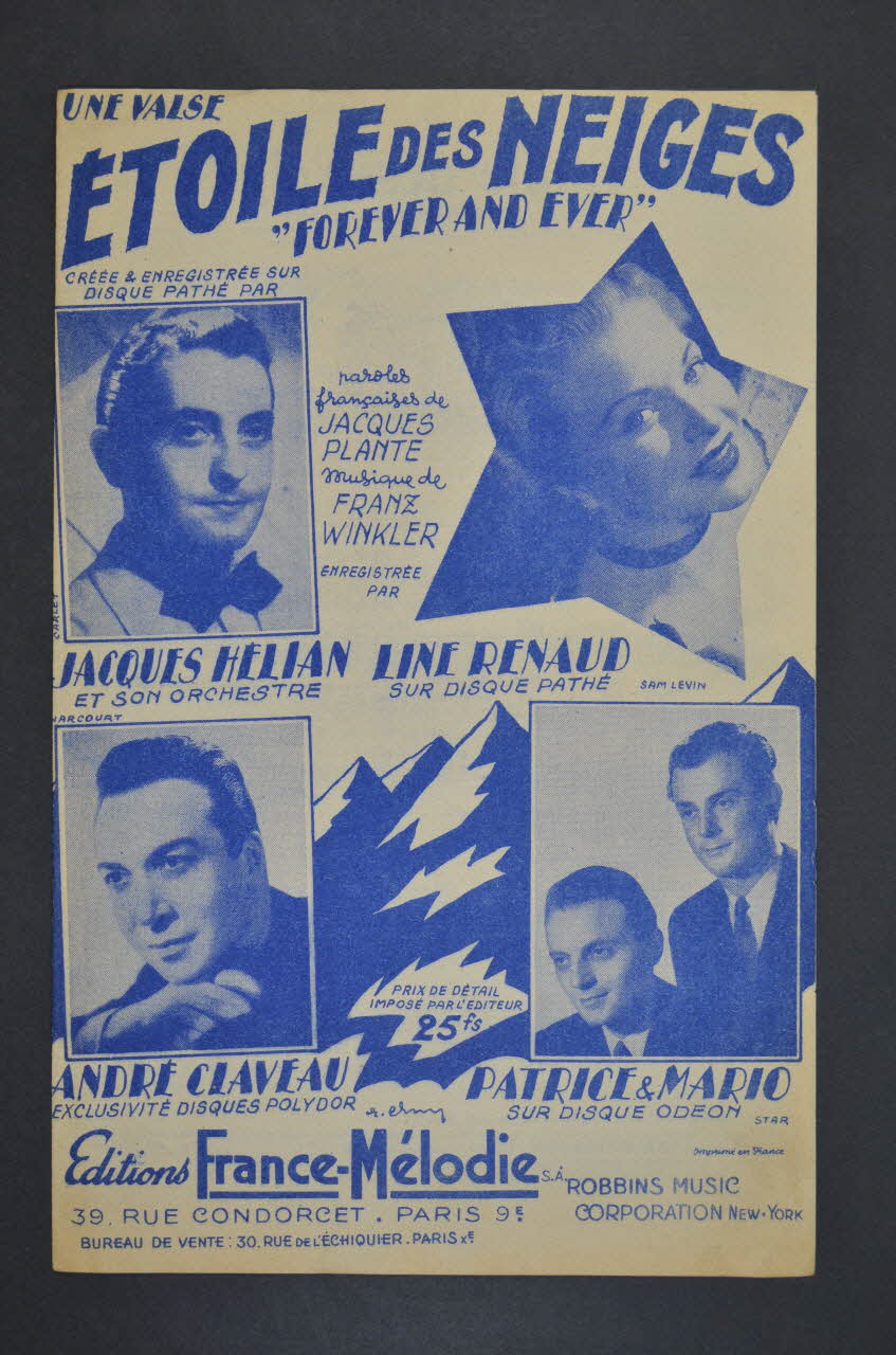 Malia Rosa ; Jacques Plante ; Franz Winkler ; Line Renaud ; Jacques Hélian ; André Claveau ; Patrice Et Mario ; France-Mélodie chanson petit format 1947 1971.33.329 Photo Mucem