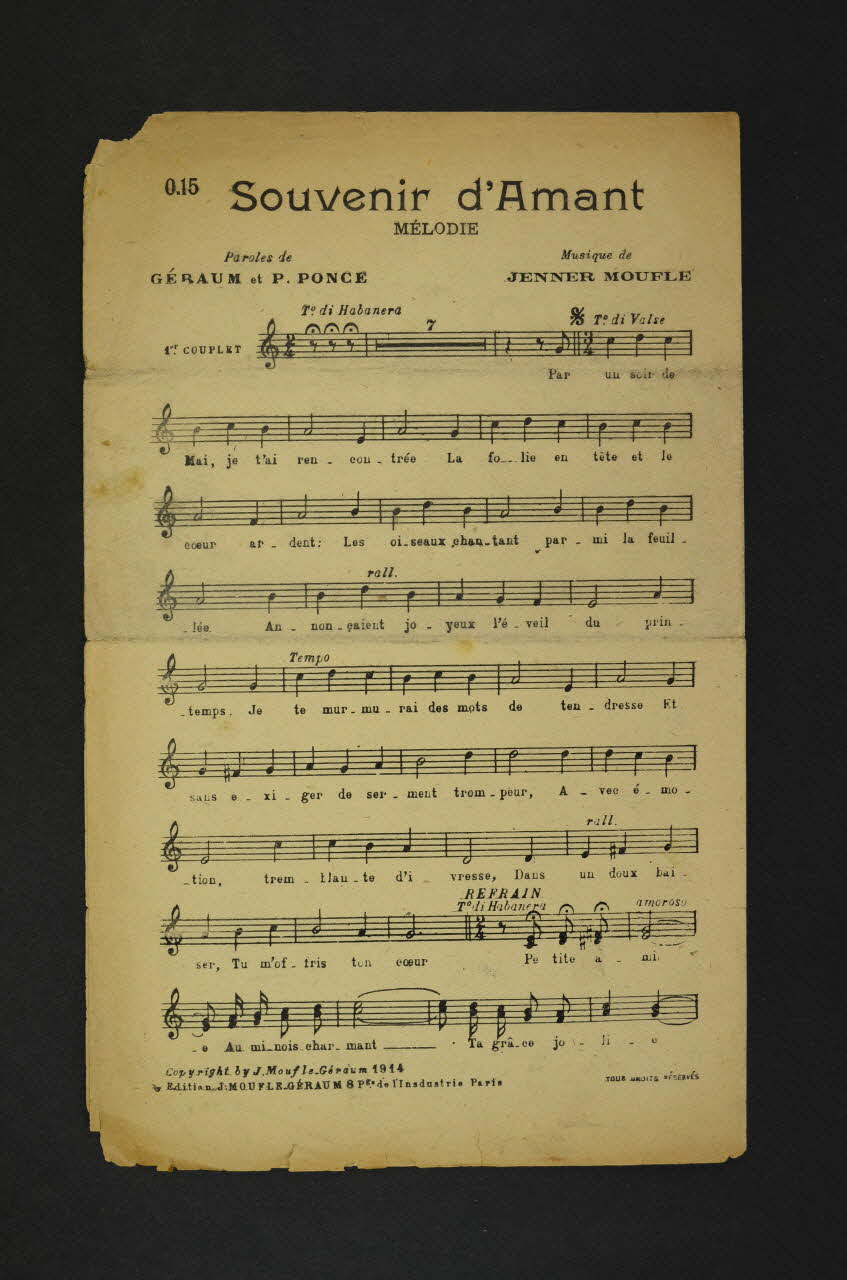 P. Ponce ; Geraum ; Jenner Moufle ; Moufle-Géraum; chanson petit format 1914 1971.33.359 Photo Mucem