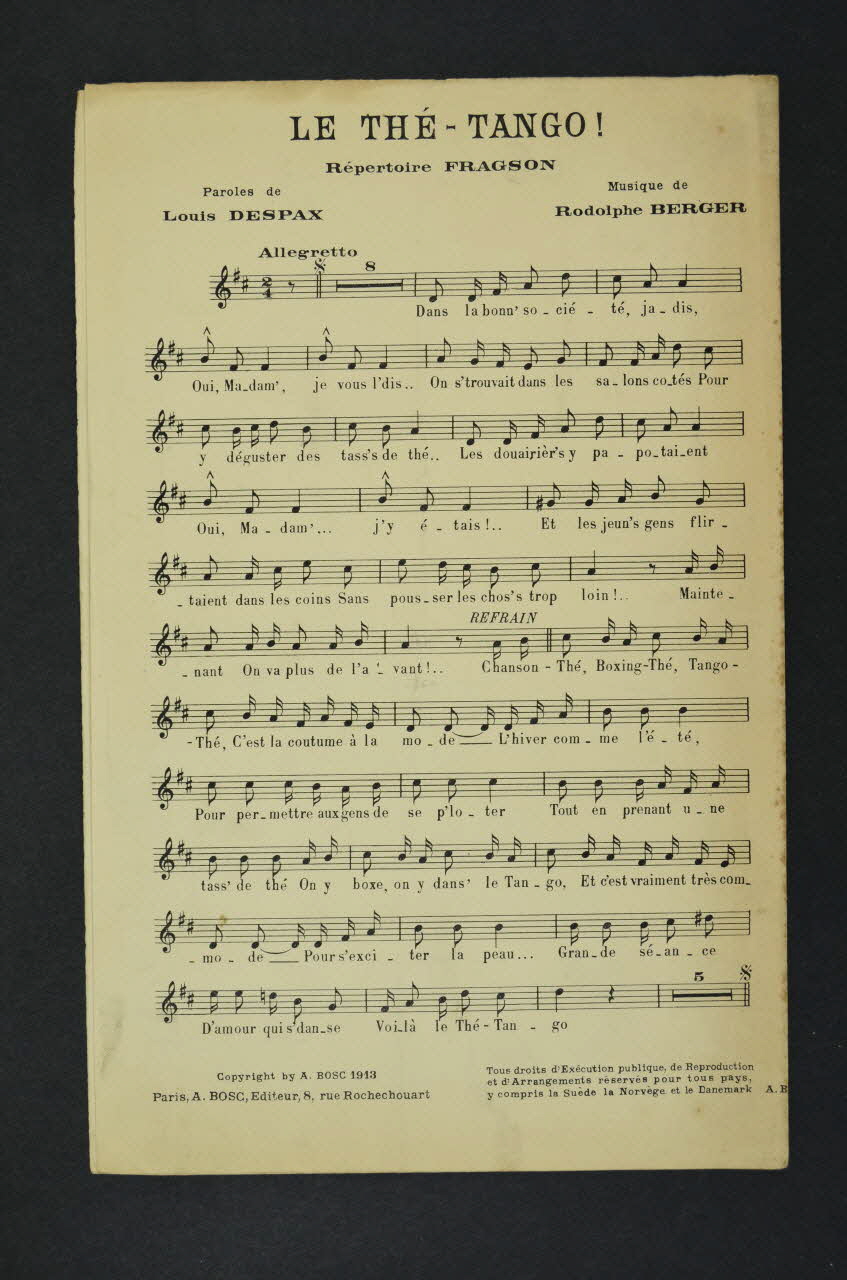 Rodolphe Berger ; Louis Despax ; Auguste Bosc chanson petit format 1913 1971.33.408 Photo Mucem