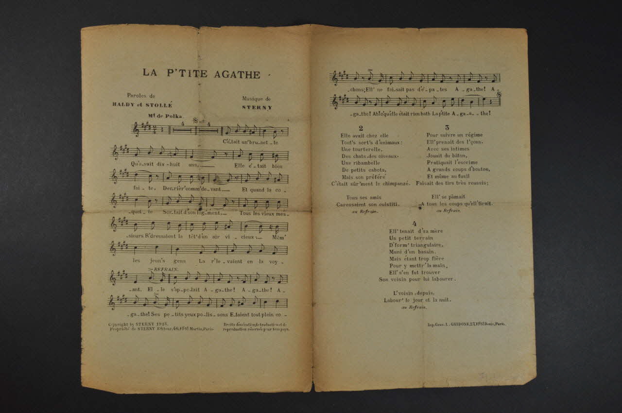 Stollé ; Haldy ; Sterny chanson petit format Paris 10ème 1913 1971.33.421 Photo Mucem