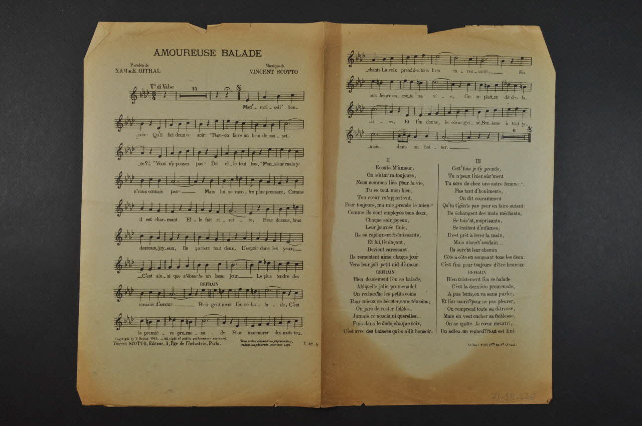 Gitral ; Xam ; Vincent Scotto chanson petit format 1912 1971.33.425 Photo Mucem