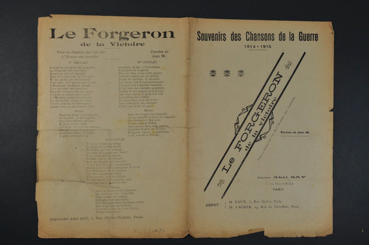 Jean W ; Abel Gay chanson petit format Île-de-France, France 1915 1971.33.471 Photo Mucem