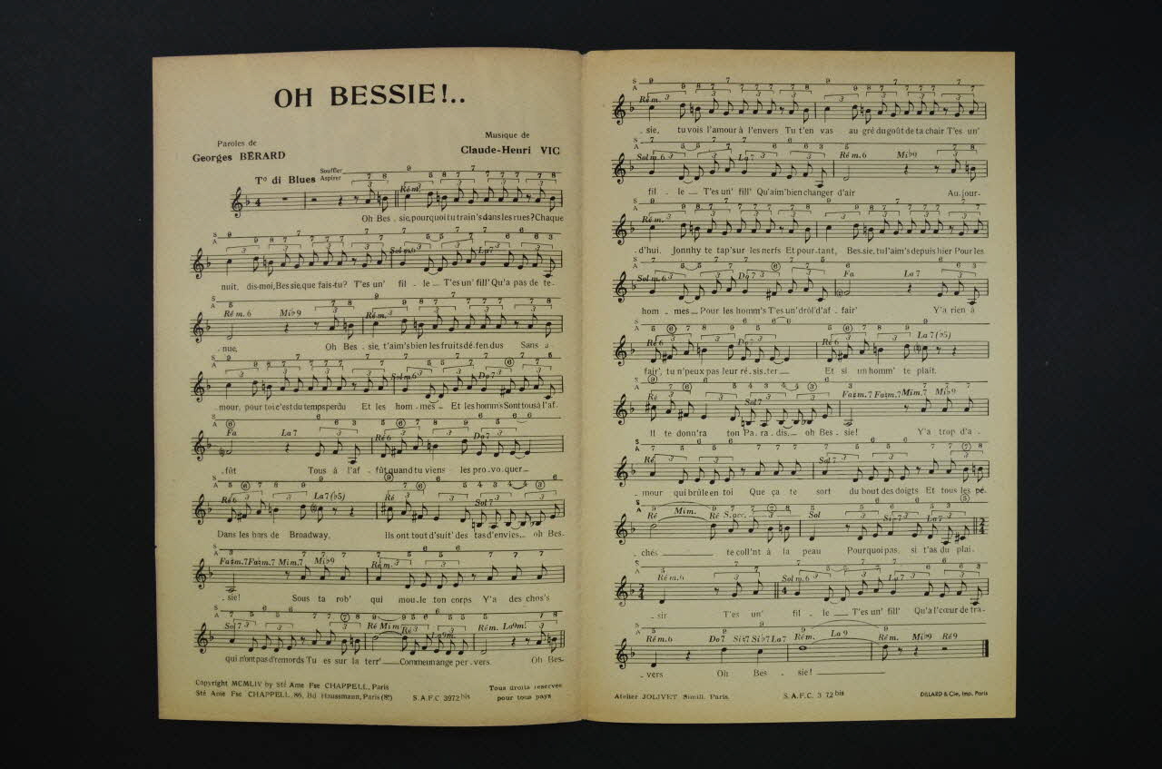 Georges Bérard ; Claude-Henri Vic ; Annie Cordy ; Chappell S.A.; chanson petit format 1954 1969.88.583 Photo Mucem