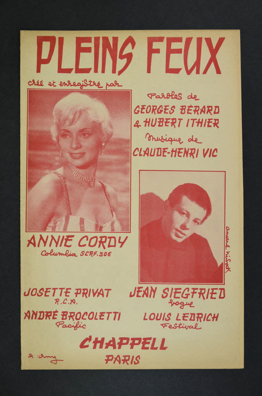Georges Bérard ; Claude-Henri Vic ; Hubert Ithier ; Annie Cordy ; Jean Siegfried ; Chappell S.A.; chanson petit format 1958 1969.88.613 Photo Mucem